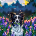唯美插画风边境牧羊犬·紫色花海治愈系手机壁纸
