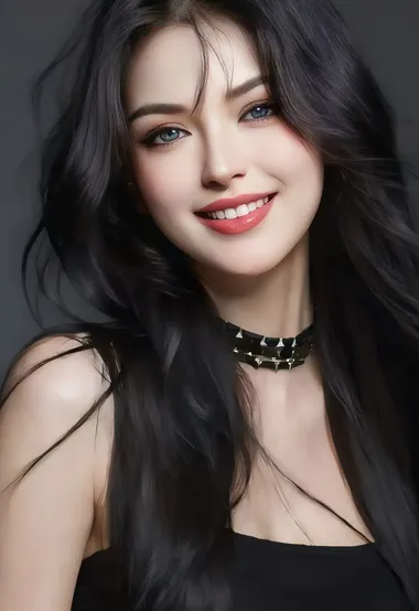 时尚气质女生 黑长发铆钉项圈 微笑潮流壁纸