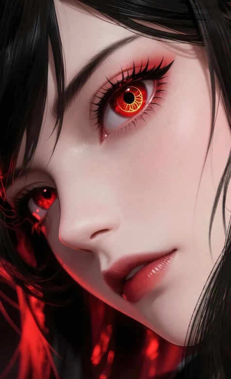 神秘红瞳黑长直少女·暗黑写实二次元 原创手机壁纸精选-iPhone17-1