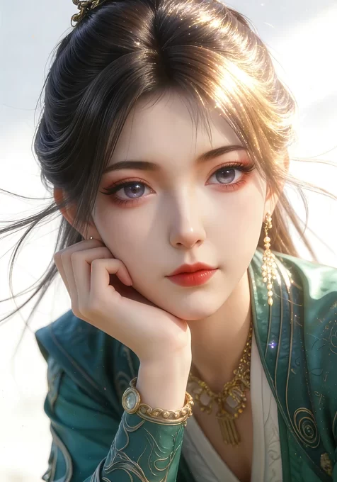 古风美女慕沛灵·鎏金发冠绿衣 唯美国风手机壁纸