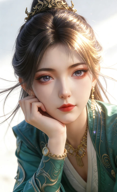 古风美女慕沛灵·鎏金发冠绿衣 唯美国风手机壁纸-iPhone17-1