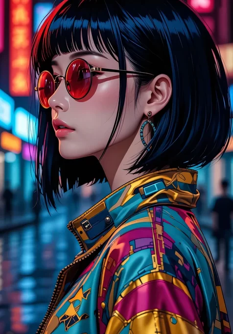 赛博朋克短发少女·霓虹都市潮流穿搭 赛博朋克风手机壁纸