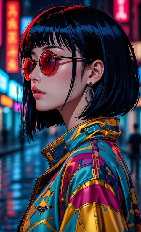 赛博朋克短发少女·霓虹都市潮流穿搭 赛博朋克风手机壁纸-iPhone17-1