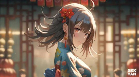 头上戴多小红花的日系动漫女生侧脸看着你壁纸图片-iPhone17-1