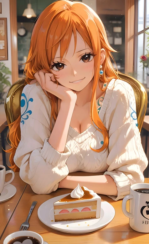 娜美·咖啡厅甜憩 二次元唯美风 海贼王手机壁纸-iPhone17-1