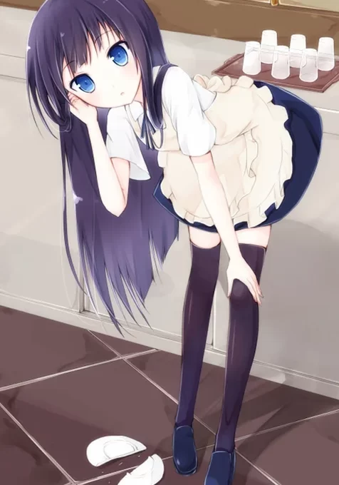 动漫少女捡盘子苹果手机壁纸