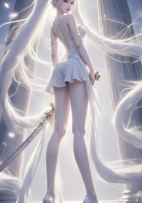 白发双马尾·清冷圣洁持剑少女 唯美梦幻动态手机壁纸