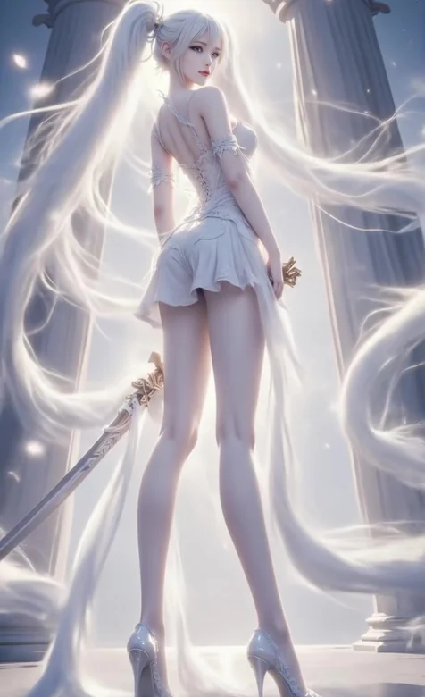 白发双马尾·清冷圣洁持剑少女 唯美梦幻动态手机壁纸-iPhone17-1