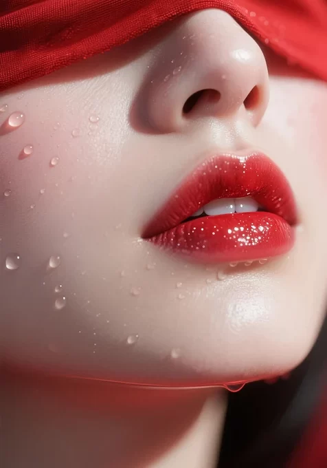 唯美写实人物特写·红布蒙眼红唇水滴 高质感人像手机壁纸
