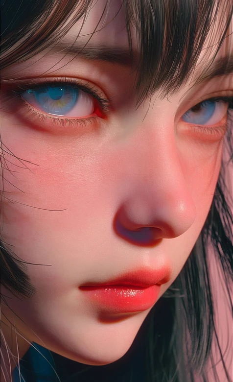 蓝眼黑发CG少女 唯美二次元美女壁纸-iPhone17-1