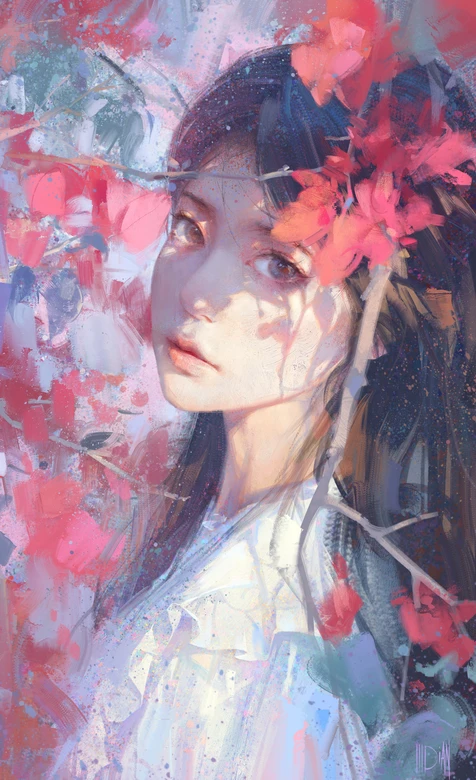 花海少女·唯美写实风原创插画 梦幻光影手机壁纸精选-iPhone17-1