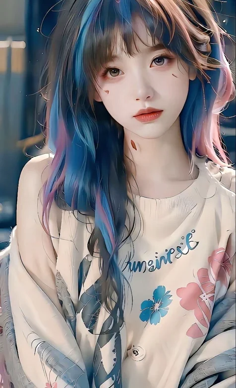粉彩发型，印花毛衣动漫AI少女手机壁纸图片-iPhone17-1