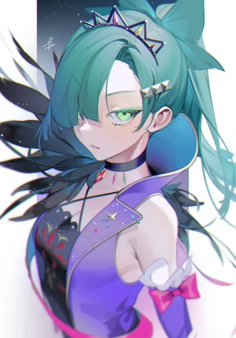 蓝发少女人像近照手机壁纸