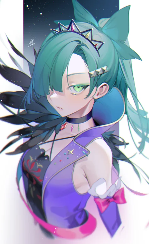 蓝发少女人像近照手机壁纸-iPhone17-1