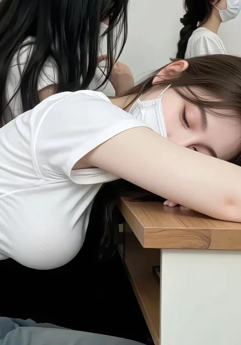 趴在课堂书桌上睡觉的AI美女高清手机壁纸图片