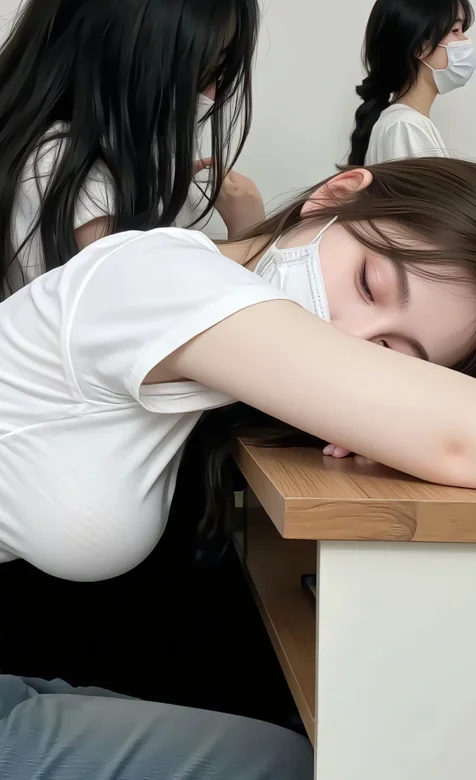 趴在课堂书桌上睡觉的AI美女高清手机壁纸图片-iPhone17-1