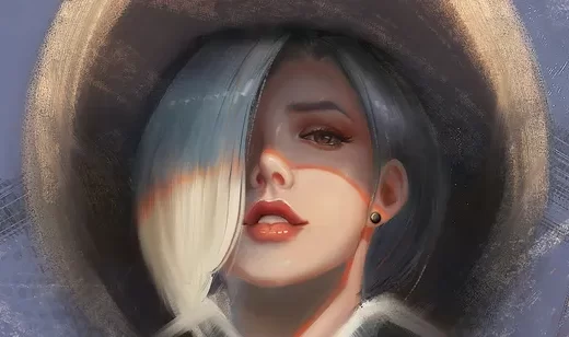 渐变发色短发女子·写实油画风原创插画 高质感电脑壁纸