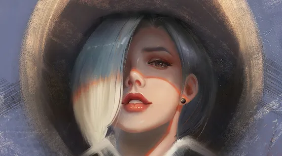 渐变发色短发女子·写实油画风原创插画 高质感电脑壁纸-iPhone17-1