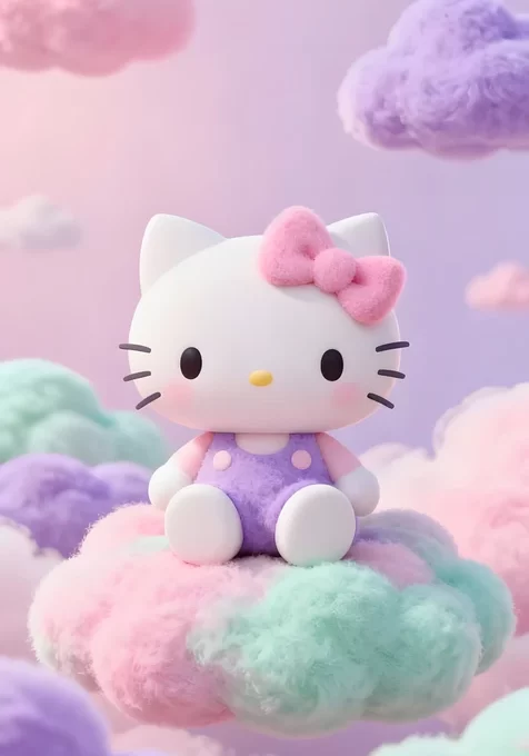 Hello Kitty·粉色蝴蝶结 梦幻云朵治愈风手机壁纸热款