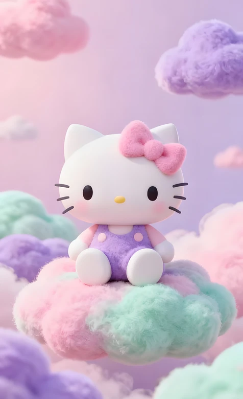Hello Kitty·粉色蝴蝶结 梦幻云朵治愈风手机壁纸热款-iPhone17-1