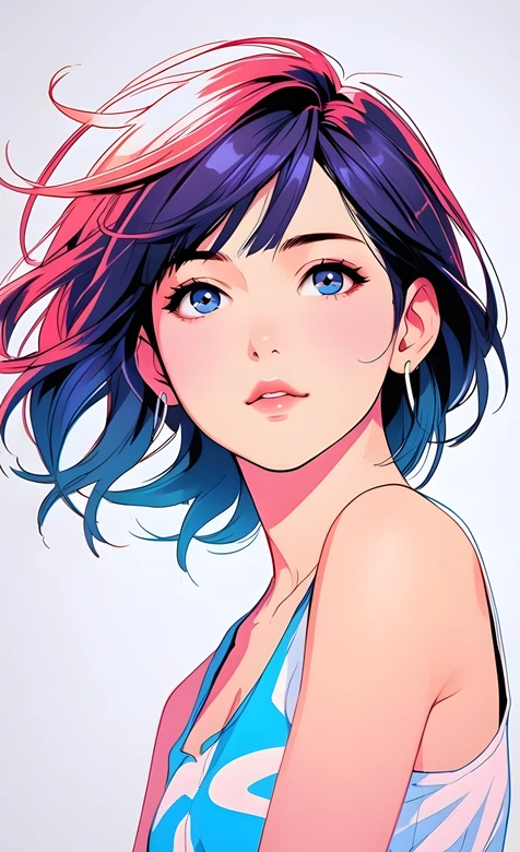 二次元插画·渐变粉紫蓝短发动漫少女 手机壁纸精选-iPhone17-1