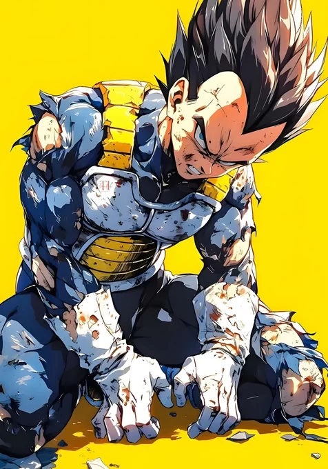 贝吉塔·战损姿态 龙珠动漫插画风手机壁纸热款
