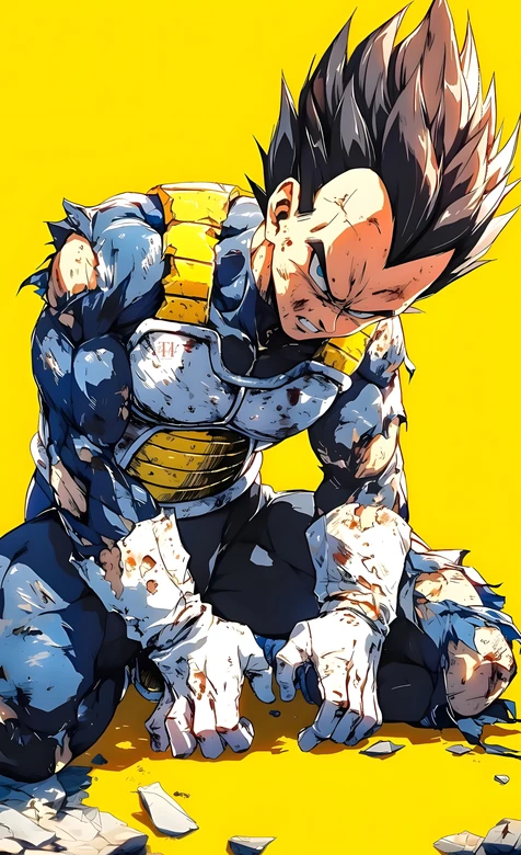 贝吉塔·战损姿态 龙珠动漫插画风手机壁纸热款