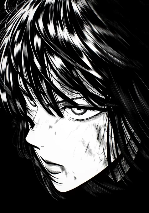 动漫人物·伤痕坚毅 暗黑黑白漫画风 高热度手机壁纸