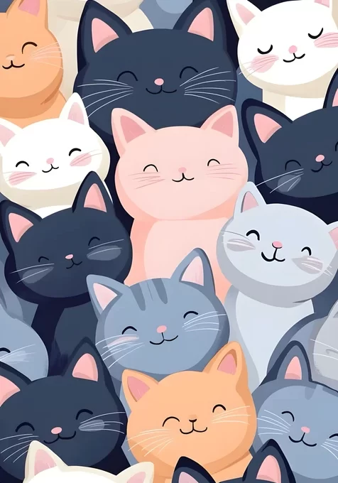 治愈系卡通猫咪群·软萌微笑手机壁纸热门款