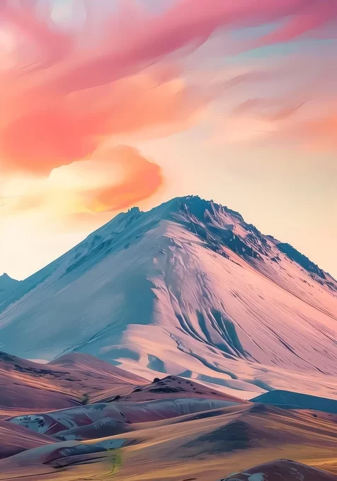 唯美梦幻雪山山峦·暖调黄昏风景手机壁纸