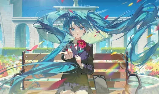 初音未来·蓝发双马尾 日系唯美花园 虚拟歌姬电脑壁纸