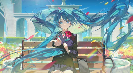 初音未来·蓝发双马尾 日系唯美花园 虚拟歌姬电脑壁纸-iPhone17-1