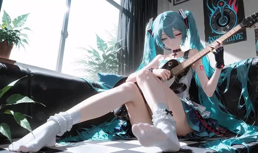 初音未来·异色瞳吉他 二次元 VOCALOID动态电脑壁纸 热门