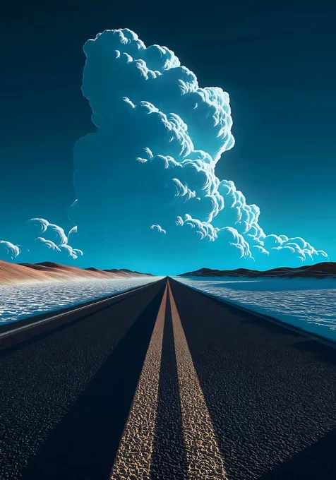 荒漠公路巨云景观·梦幻写实风·超火竖屏壁纸