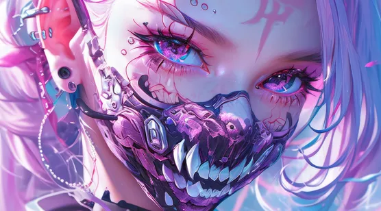 戴着鬼牙面具的非主流AI朋克少女图片-iPhone17-1