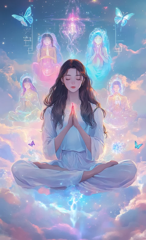 冥想女子·梦幻灵性光影环绕 灵性疗愈风手机壁纸-iPhone17-1