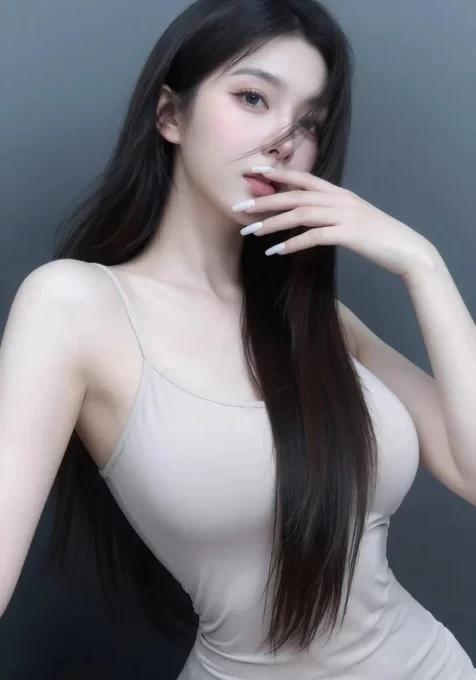 气质长发女生·吊带裙白美甲 写实唯美竖屏壁纸