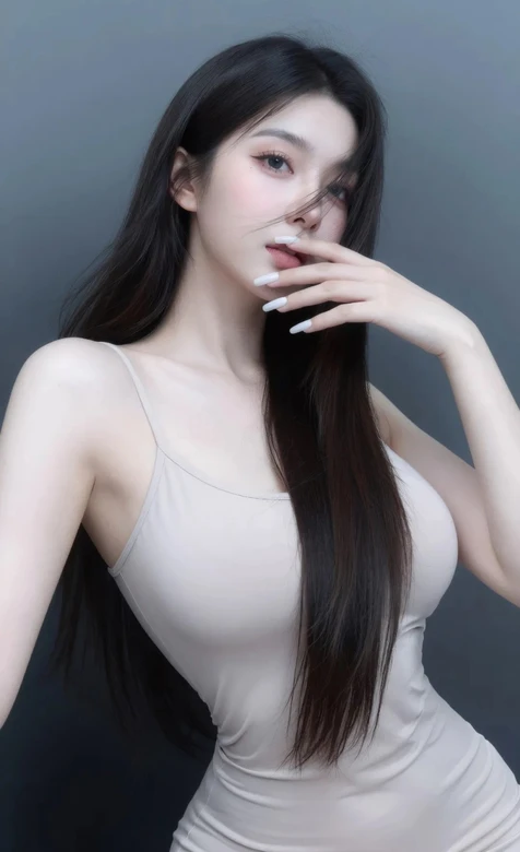 气质长发女生·吊带裙白美甲 写实唯美竖屏壁纸-iPhone17-1