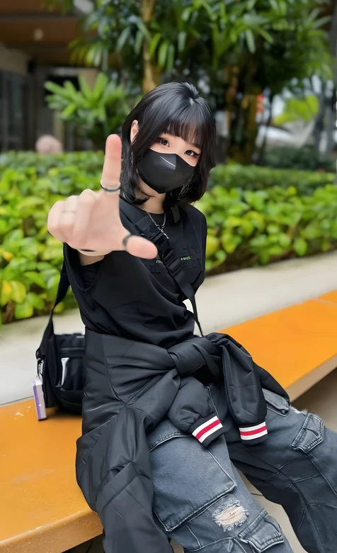 暗黑风穿搭女生·个性手势 高人气潮流手机壁纸-iPhone17-1