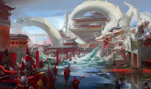 古城市集白龙现世国风原画 高清横屏桌面背景