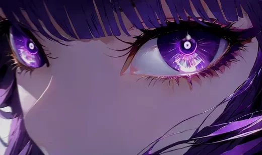 二次元唯美动漫眼睛壁纸 紫色发光瞳孔插画