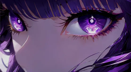 二次元唯美动漫眼睛壁纸 紫色发光瞳孔插画-iPhone17-1