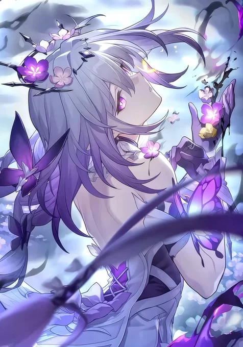 紫发花饰少女·梦幻蝶影 唯美风超高清游戏角色壁纸