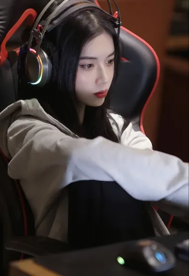 电竞美女写真合集 戴RGB耳机坐电竞椅操作电脑