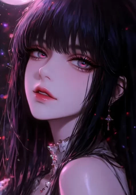 黑长直少女·暗黑唯美风 星空月夜动态手机壁纸