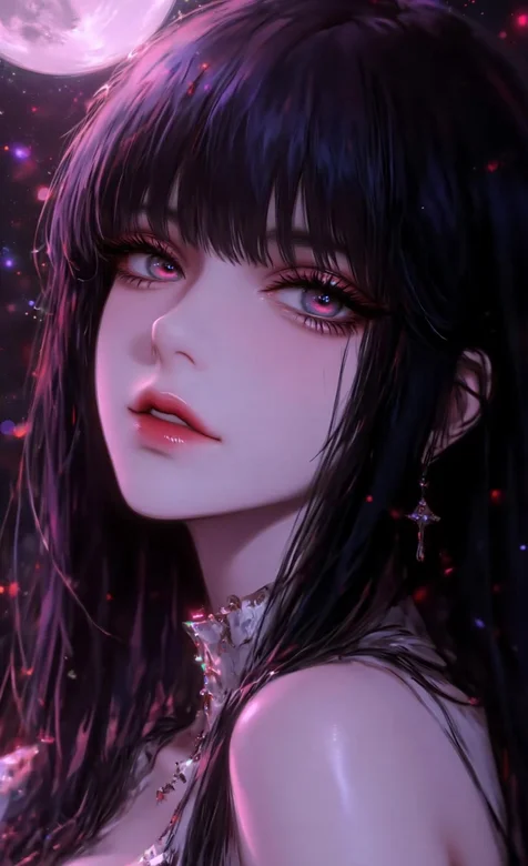 黑长直少女·暗黑唯美风 星空月夜动态手机壁纸-iPhone17-1