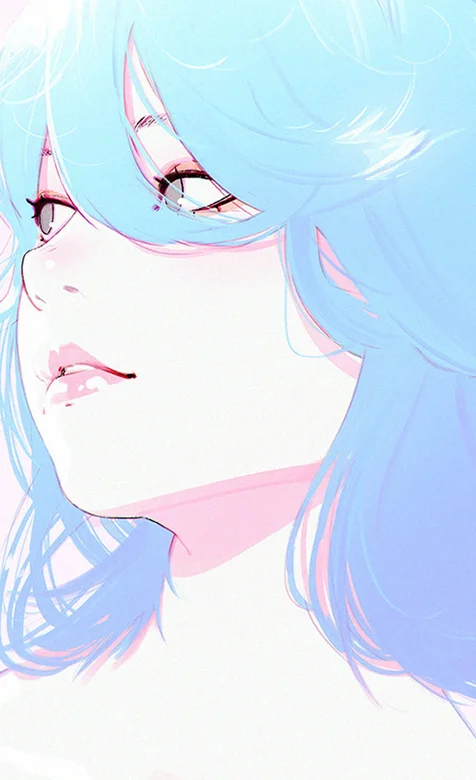 蓝色短发动漫女孩高清手机桌面-iPhone17-1