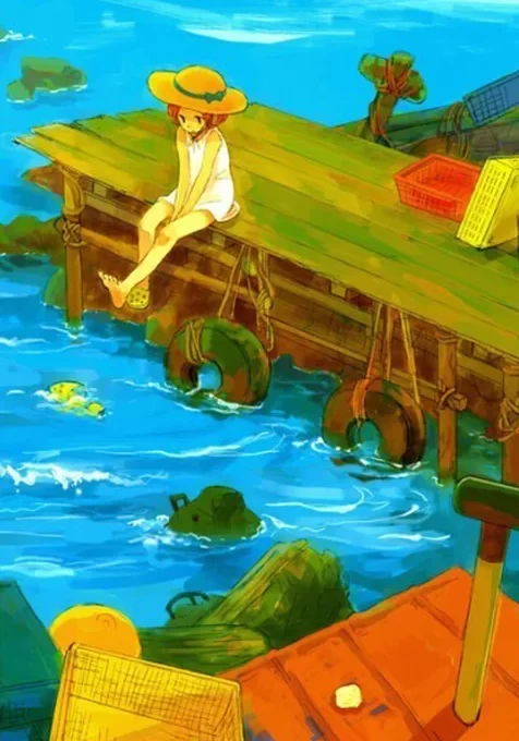 海边木桥上的女孩手机壁纸