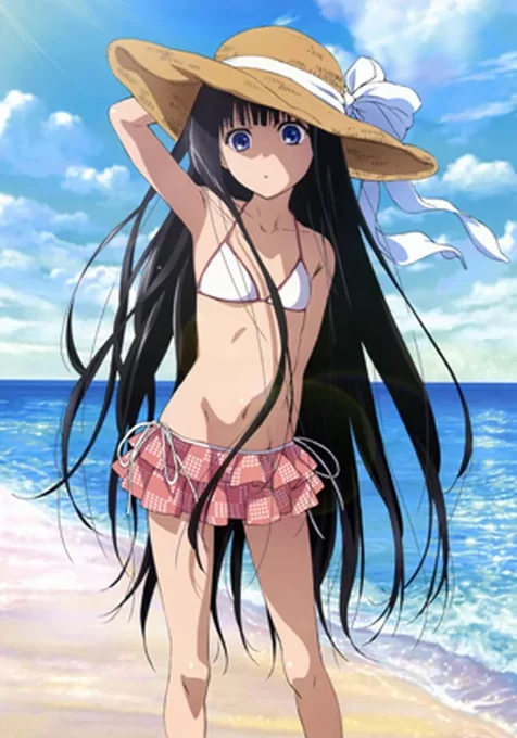 比基尼风长发草帽可爱少女安卓壁纸