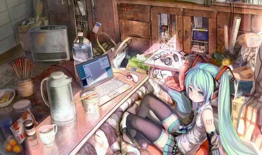 书房里的初音高清电脑壁纸
